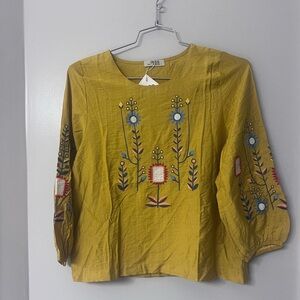 ASOS Mustard Yellow Embroidered Peasant Blouse
